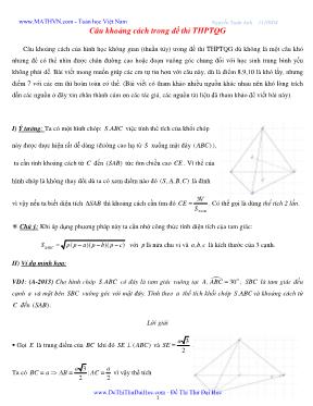 Câu khoảng cách trong đề thi THPTQG